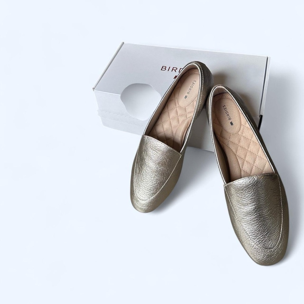Birdies Gold Flats with Classic Loafer Design